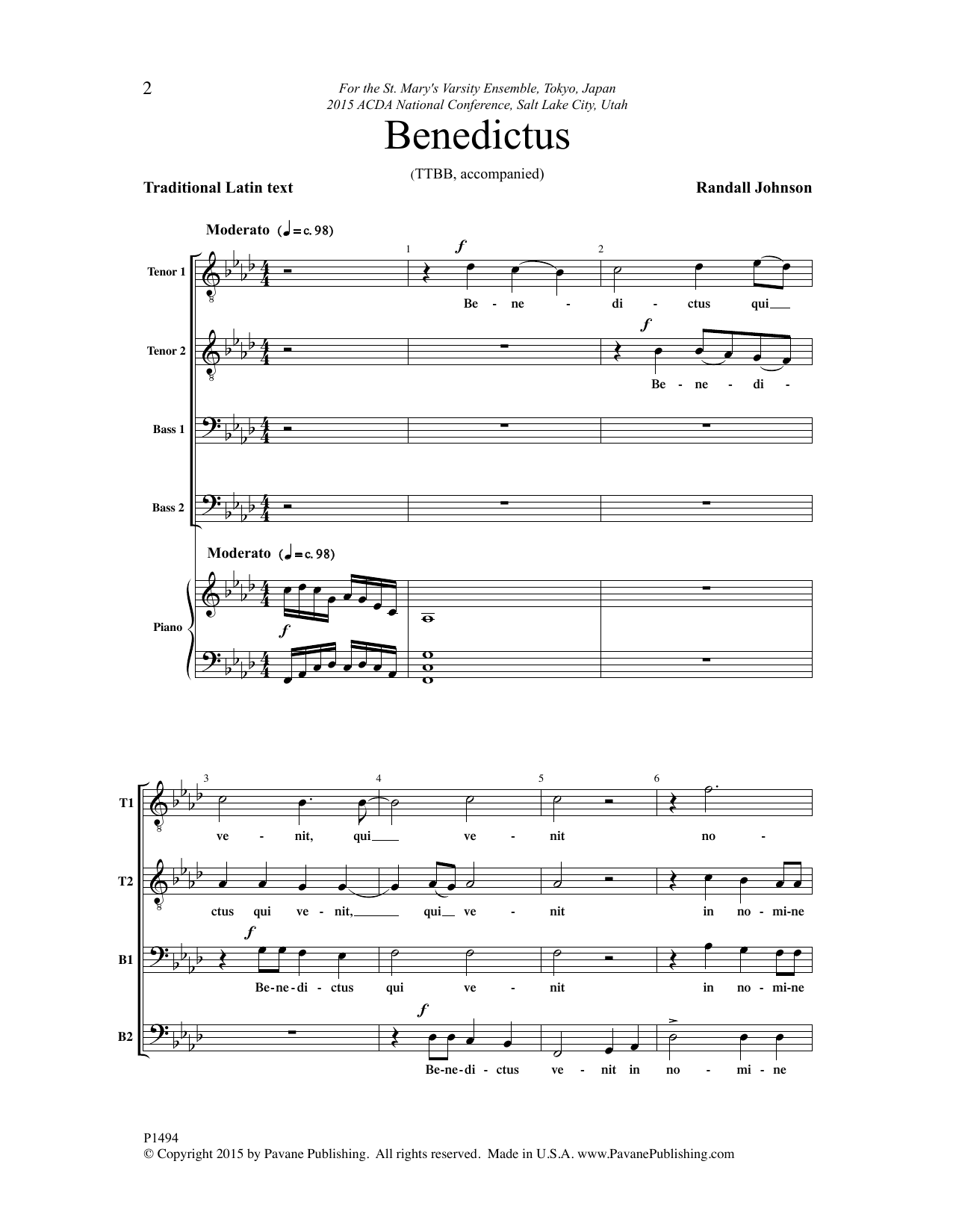 Randall Johnson Benedictus Sheet Music Notes & Chords for Choral - Download or Print PDF Randall Johnson Benedictus Sheet Music Notes & Chords for Choral - Download or Print PDF