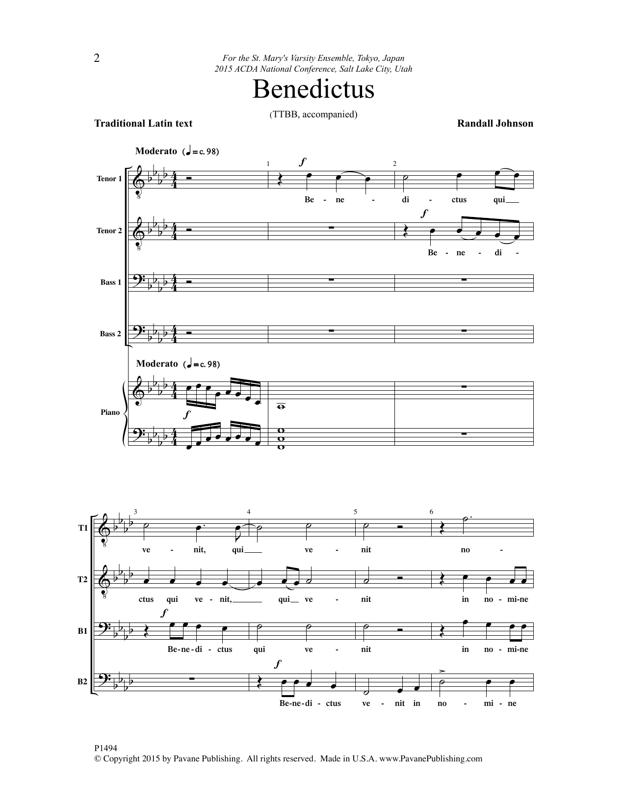 Randall Johnson Benedictus Sheet Music Notes & Chords for Choral - Download or Print PDF