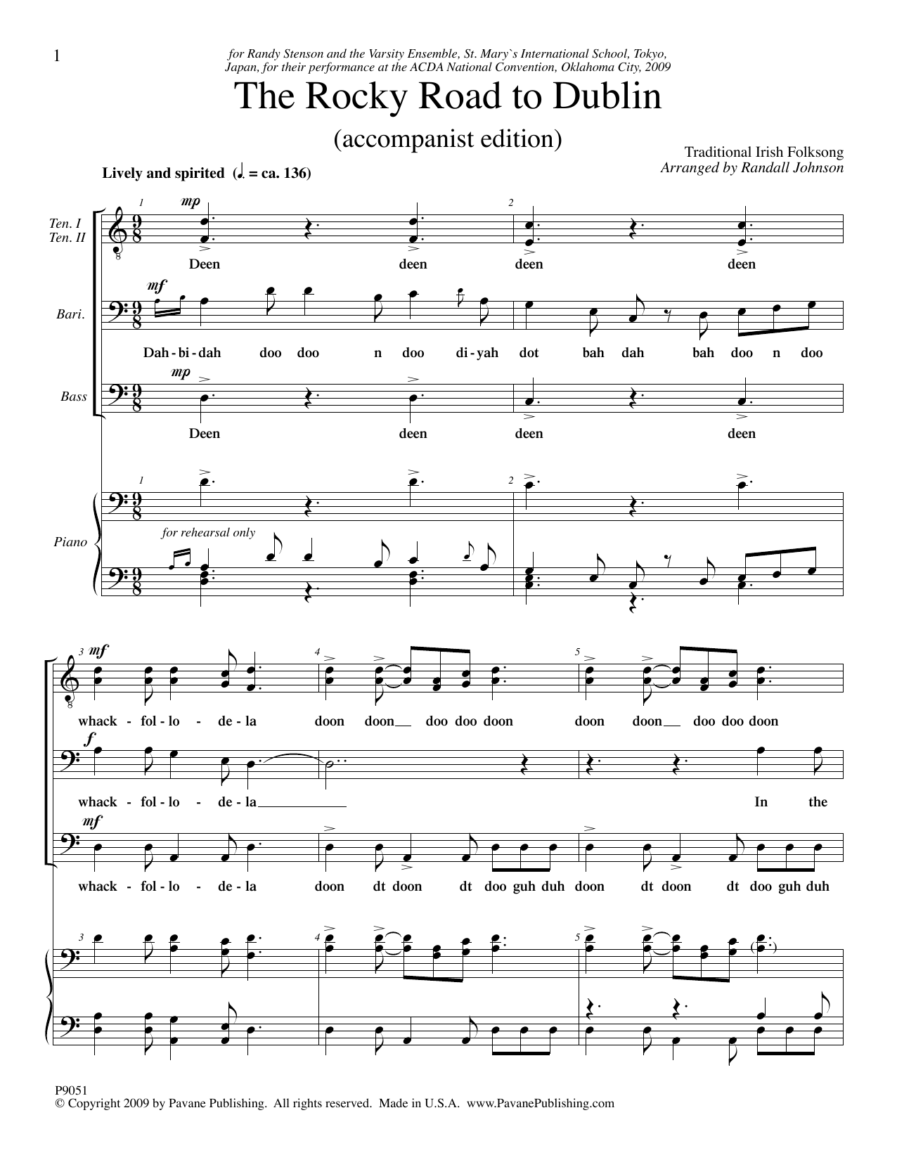 Randall Johnson The Rocky Road To Dublin - Piano Accompaniment Sheet Music Notes & Chords for Choir Instrumental Pak - Download or Print PDF