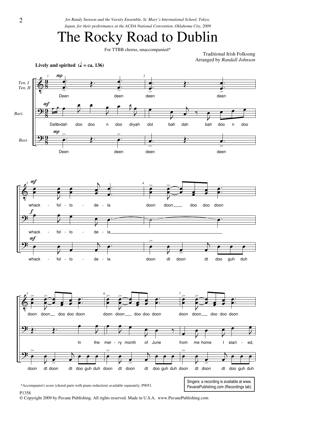 Randall Johnson The Rocky Road To Dublin Sheet Music Notes & Chords for TTBB Choir - Download or Print PDF