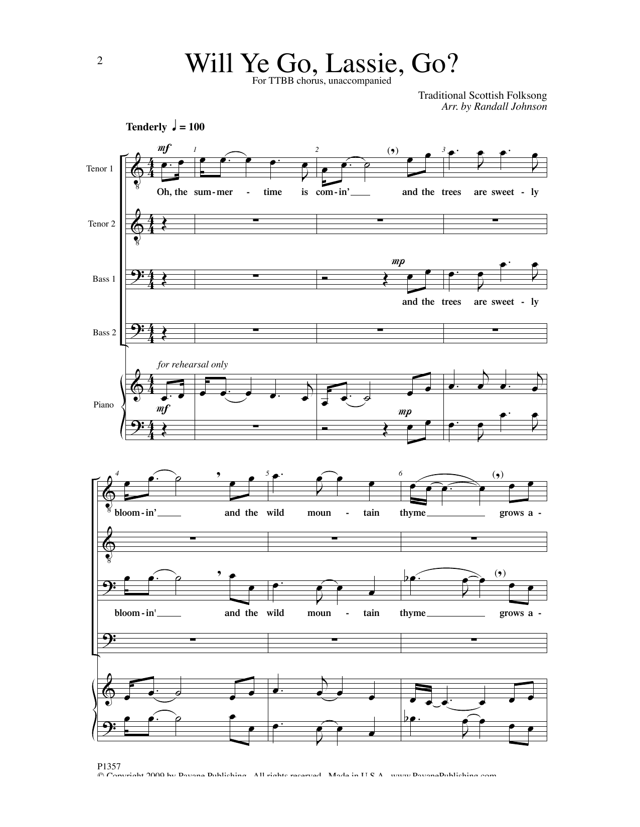 Randall Johnson Will Ye Go, Lassie, Go? Sheet Music Notes & Chords for TTBB Choir - Download or Print PDF