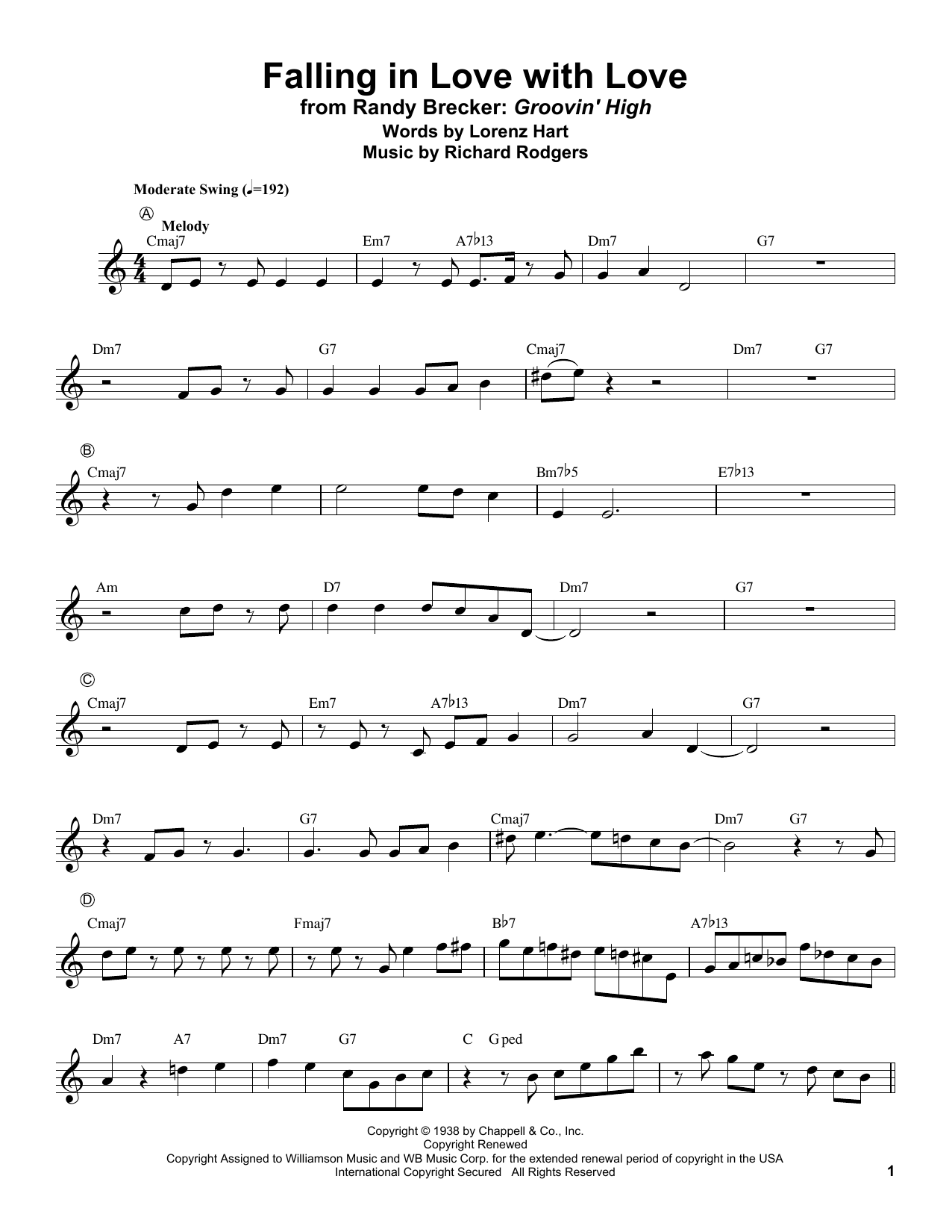 Randy Brecker Falling In Love With Love Sheet Music Notes & Chords for Trumpet Transcription - Download or Print PDF