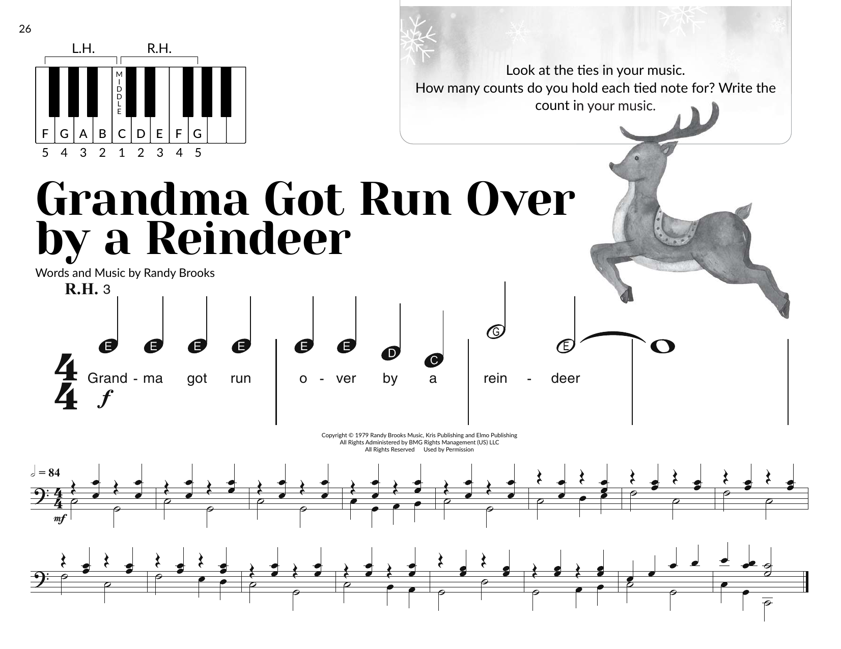 Randy Brooks Grandma Got Run Over By A Reindeer (arr. Brittany McCorriston) Sheet Music Notes & Chords for Very Beginner Piano - Download or Print PDF