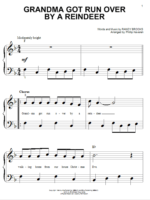 Randy Brooks Grandma Got Run Over By A Reindeer Sheet Music Notes & Chords for Piano (Big Notes) - Download or Print PDF