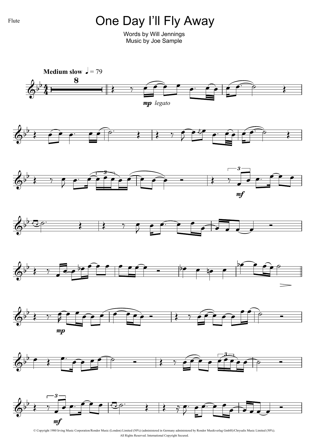 Randy Crawford One Day I'll Fly Away Sheet Music Notes & Chords for Alto Saxophone - Download or Print PDF
