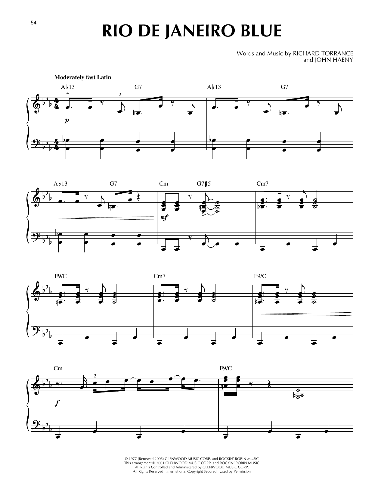Randy Crawford Rio De Janeiro Blue (arr. Larry Moore) Sheet Music Notes & Chords for Piano Solo - Download or Print PDF