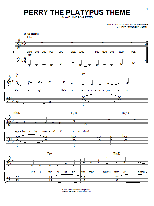 Danny Jacob Perry The Platypus Theme Sheet Music Notes & Chords for Easy Piano - Download or Print PDF Danny Jacob Perry The Platypus Theme Sheet Music Notes & Chords for Easy Piano - Download or Print PDF