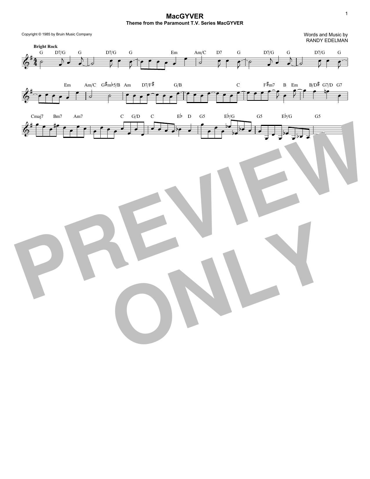 Randy Edelman MacGyver - Theme Sheet Music Notes & Chords for Lead Sheet / Fake Book - Download or Print PDF