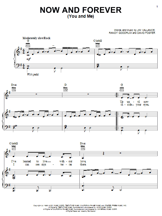 Randy Goodrum Now And Forever (You And Me) Sheet Music Notes & Chords for Lyrics & Chords - Download or Print PDF