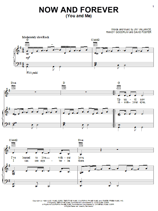 Randy Goodrum Now And Forever (You And Me) Sheet Music Notes & Chords for Piano, Vocal & Guitar (Right-Hand Melody) - Download or Print PDF