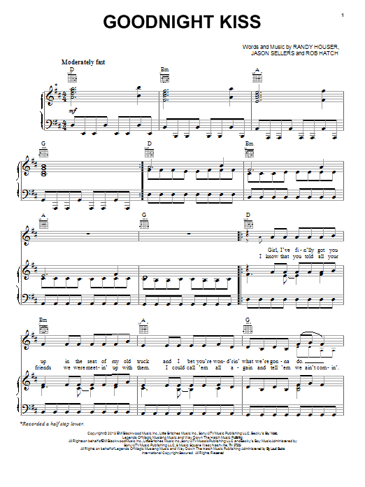Randy Houser Goodnight Kiss Sheet Music Notes & Chords for Piano, Vocal & Guitar (Right-Hand Melody) - Download or Print PDF