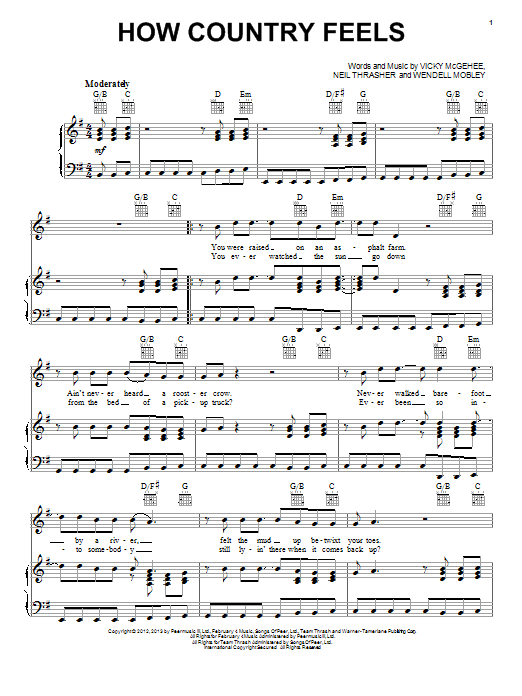 Randy Houser How Country Feels Sheet Music Notes & Chords for Piano, Vocal & Guitar (Right-Hand Melody) - Download or Print PDF