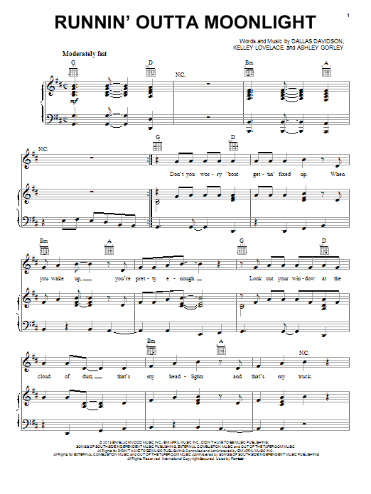 Randy Houser Runnin' Outta Moonlight Sheet Music Notes & Chords for Piano, Vocal & Guitar (Right-Hand Melody) - Download or Print PDF