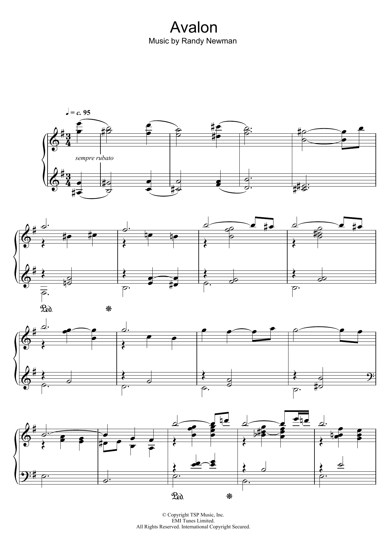 Randy Newman Avalon Sheet Music Notes & Chords for Piano - Download or Print PDF