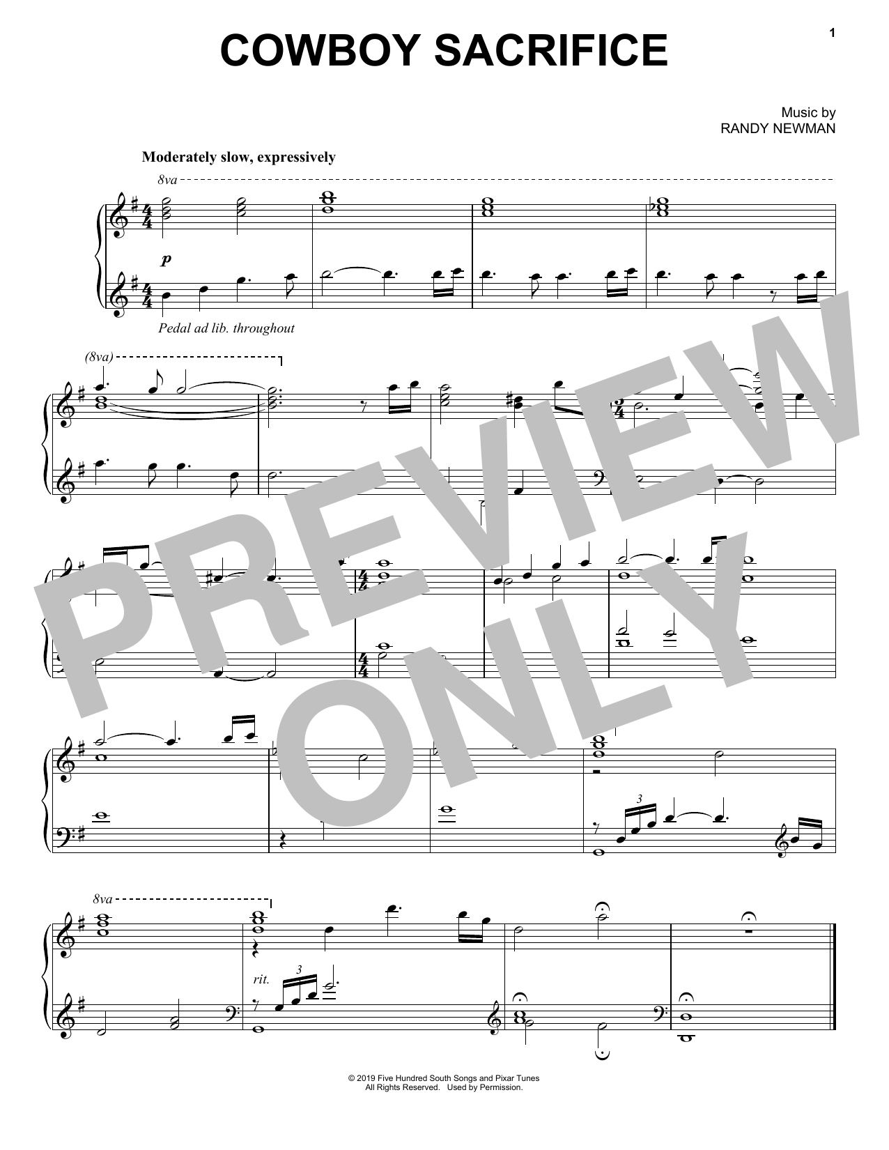 Randy Newman Cowboy Sacrifice (from Toy Story 4) Sheet Music Notes & Chords for Piano Solo - Download or Print PDF