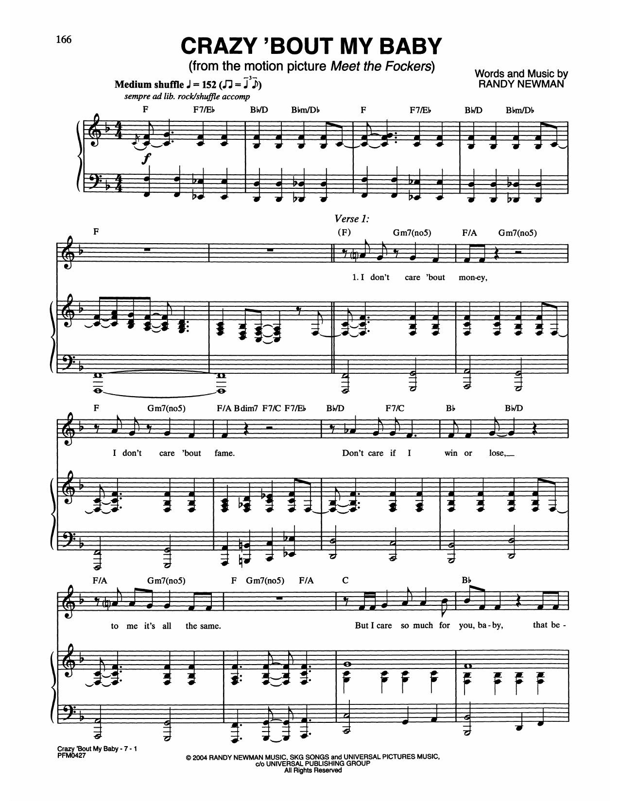 Randy Newman Crazy 'Bout My Baby (from Meet The Fockers) Sheet Music Notes & Chords for Piano & Vocal - Download or Print PDF