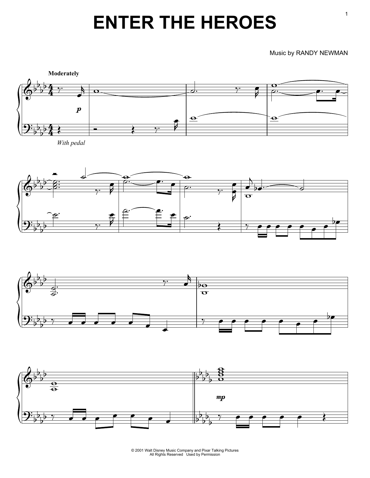 Randy Newman Enter The Heroes Sheet Music Notes & Chords for Piano - Download or Print PDF