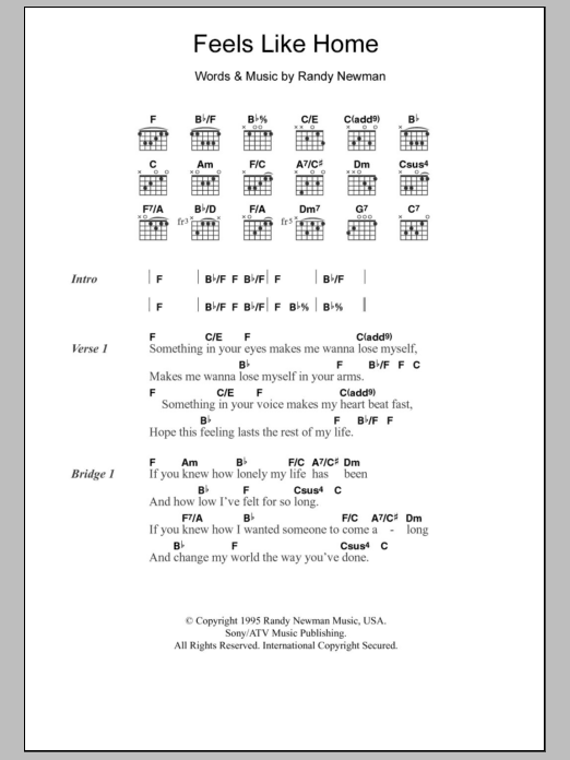 Randy Newman Feels Like Home Sheet Music Notes & Chords for Piano, Vocal & Guitar - Download or Print PDF