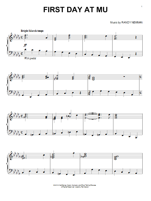 Randy Newman First Day At MU (from Monsters University) Sheet Music Notes & Chords for Piano - Download or Print PDF