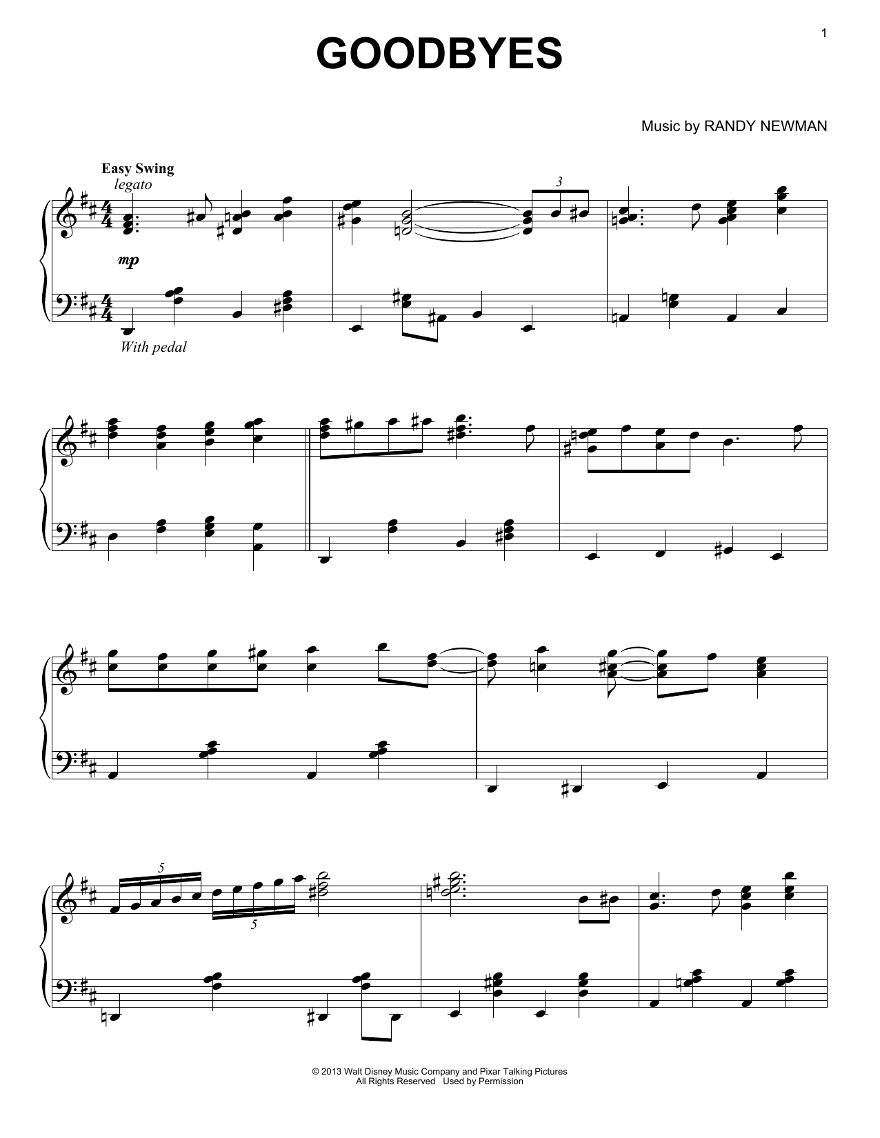 Randy Newman Goodbyes Sheet Music Notes & Chords for Piano - Download or Print PDF