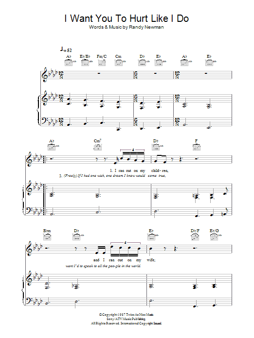 Randy Newman I Want You To Hurt Like I Do Sheet Music Notes & Chords for Piano, Vocal & Guitar - Download or Print PDF