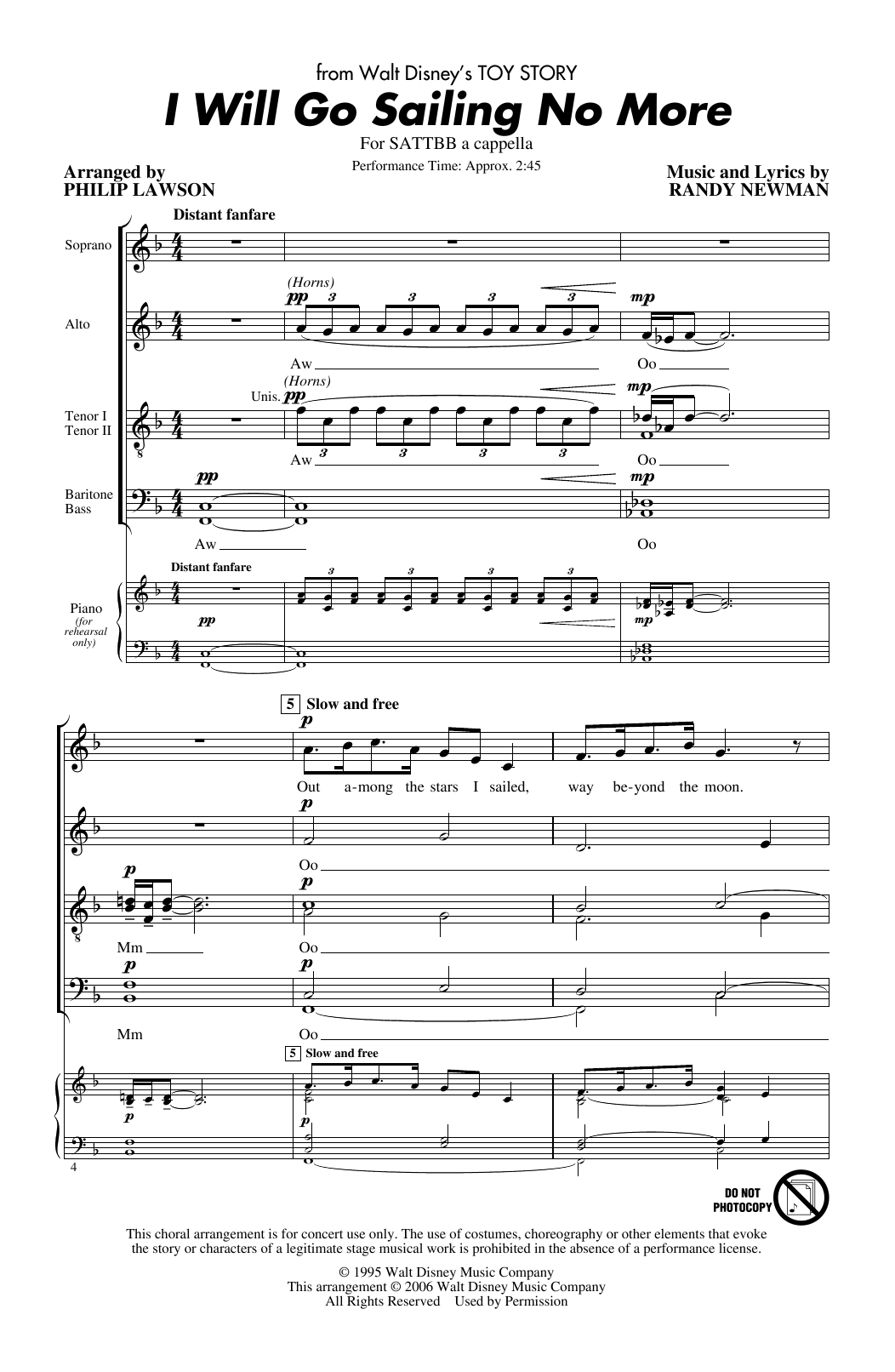 Randy Newman I Will Go Sailing No More (from Toy Story) (arr. Philip Lawson) Sheet Music Notes & Chords for SATB Choir - Download or Print PDF
