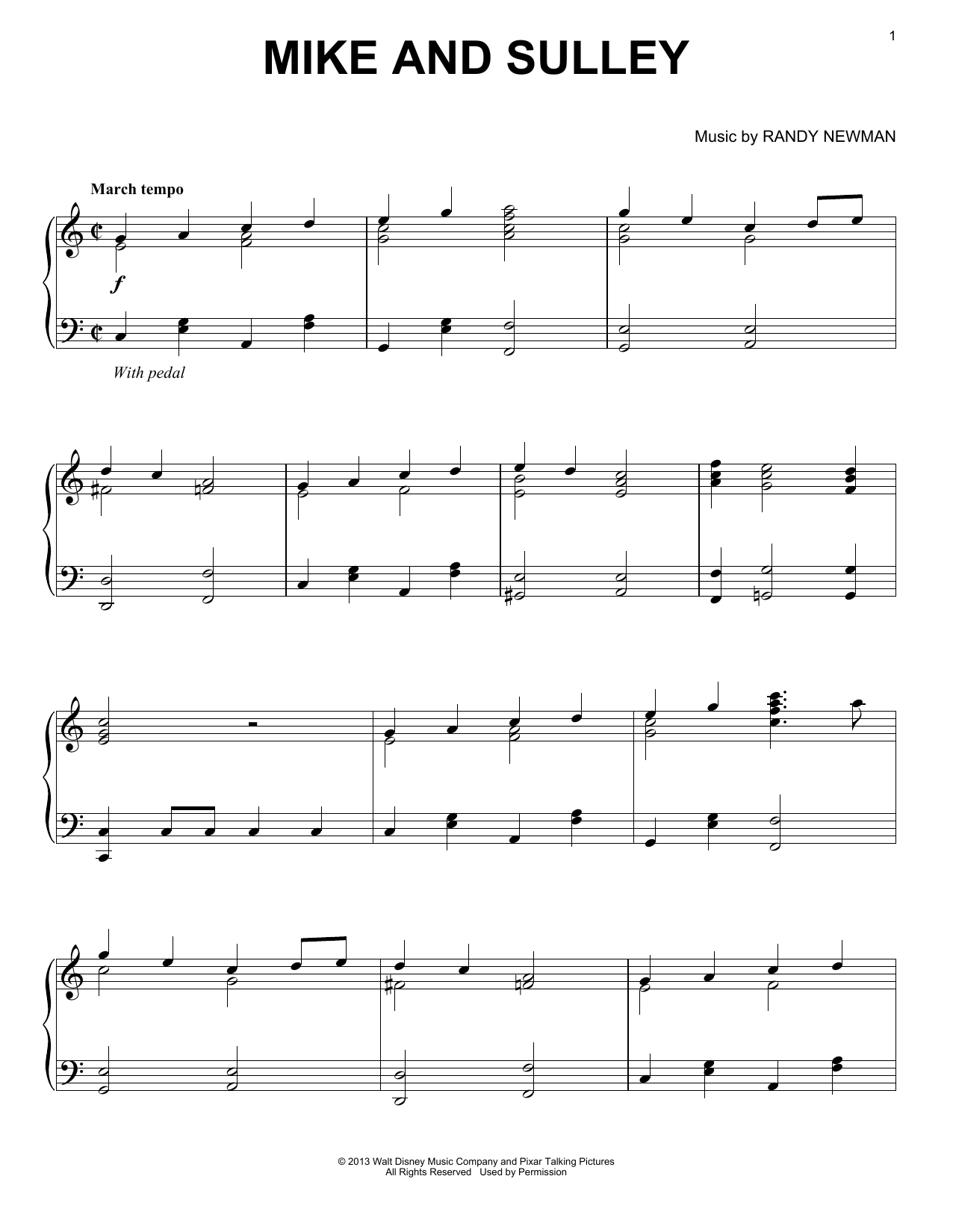 Randy Newman Mike And Sulley Sheet Music Notes & Chords for Piano - Download or Print PDF