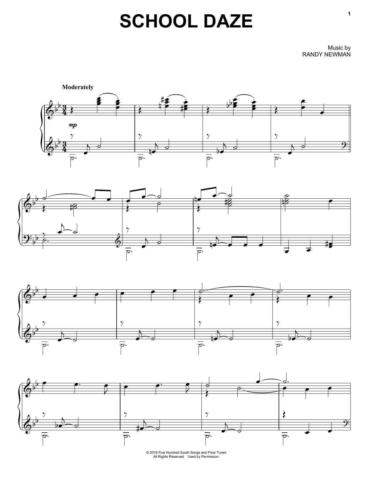 Randy Newman School Daze (from Toy Story 4) Sheet Music Notes & Chords for Piano Solo - Download or Print PDF