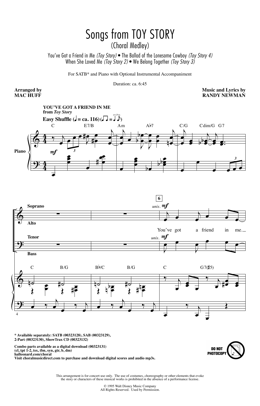 Randy Newman Songs from Toy Story (Choral Medley) (arr. Mac Huff) Sheet Music Notes & Chords for SATB Choir - Download or Print PDF