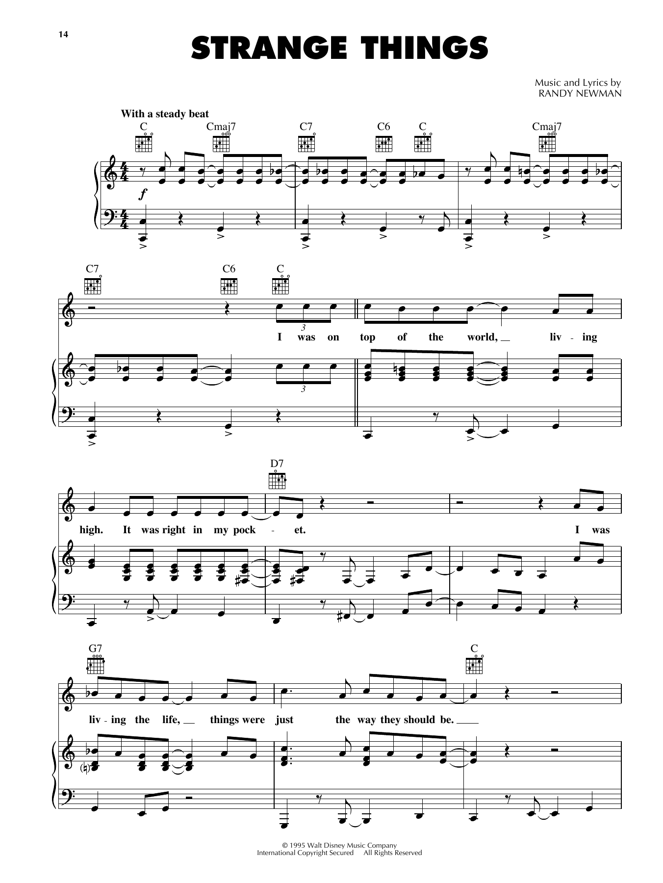 Randy Newman Strange Things (from Disney's Toy Story) Sheet Music Notes & Chords for Piano, Vocal & Guitar (Right-Hand Melody) - Download or Print PDF