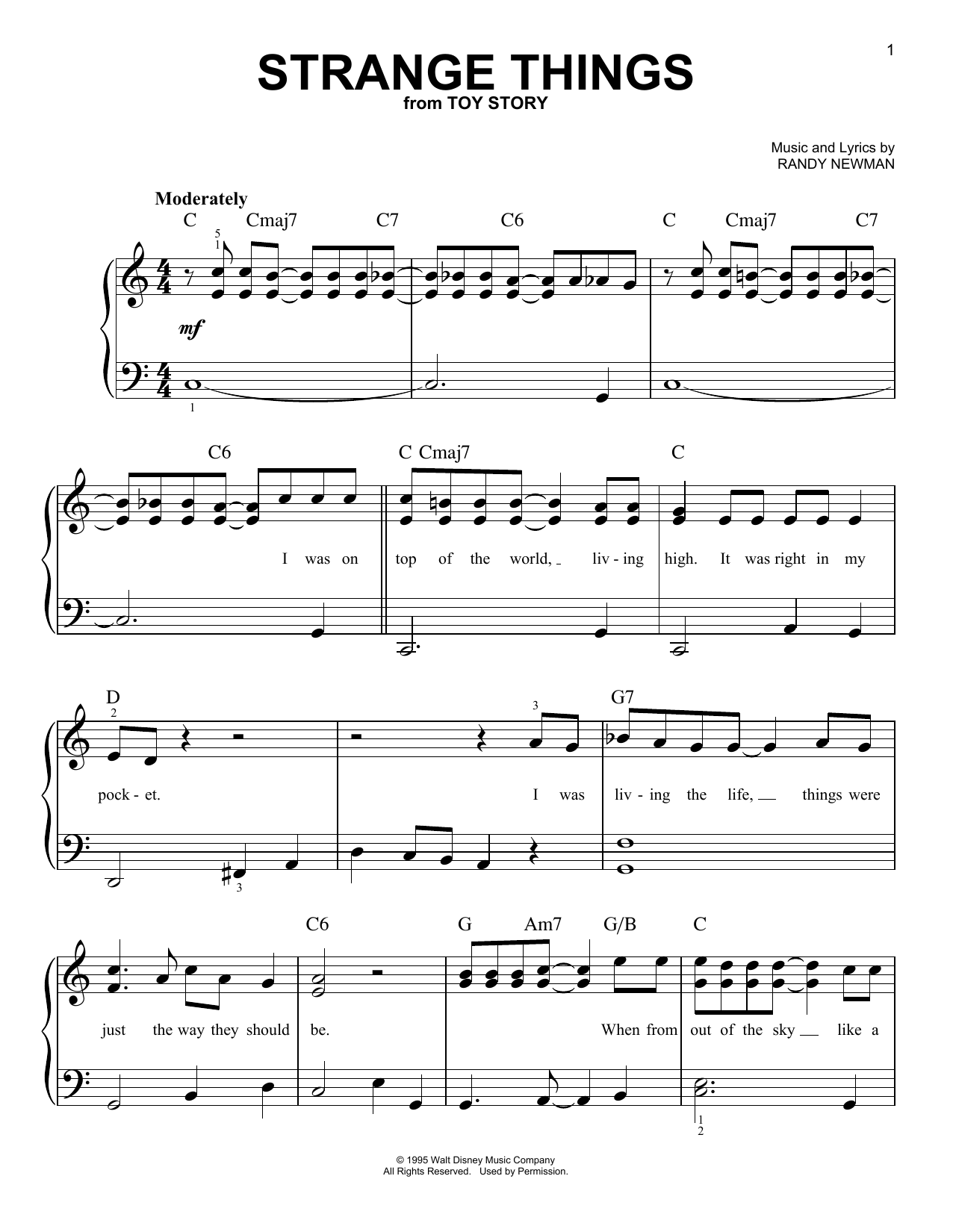 Randy Newman Strange Things (from Toy Story) Sheet Music Notes & Chords for Easy Piano - Download or Print PDF