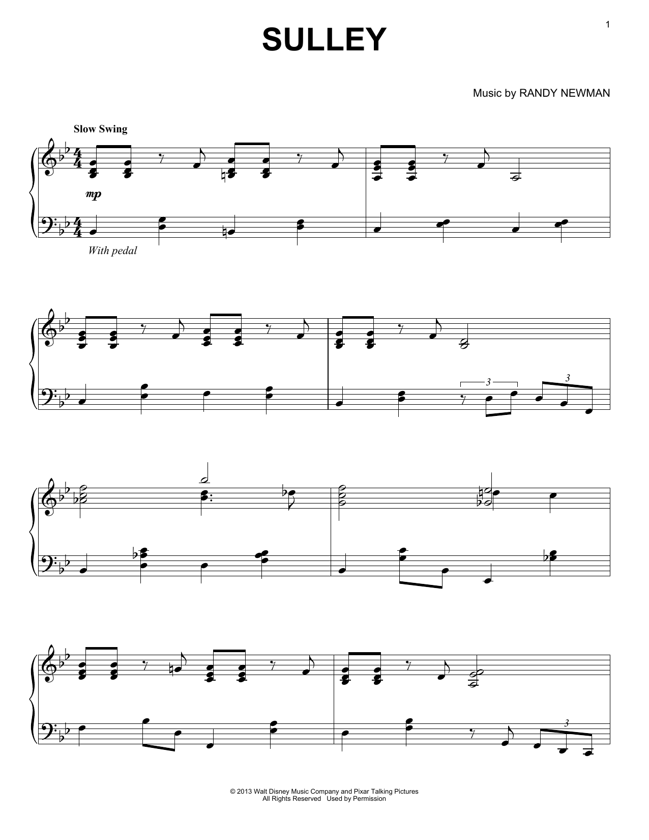 Randy Newman Sulley Sheet Music Notes & Chords for Piano - Download or Print PDF