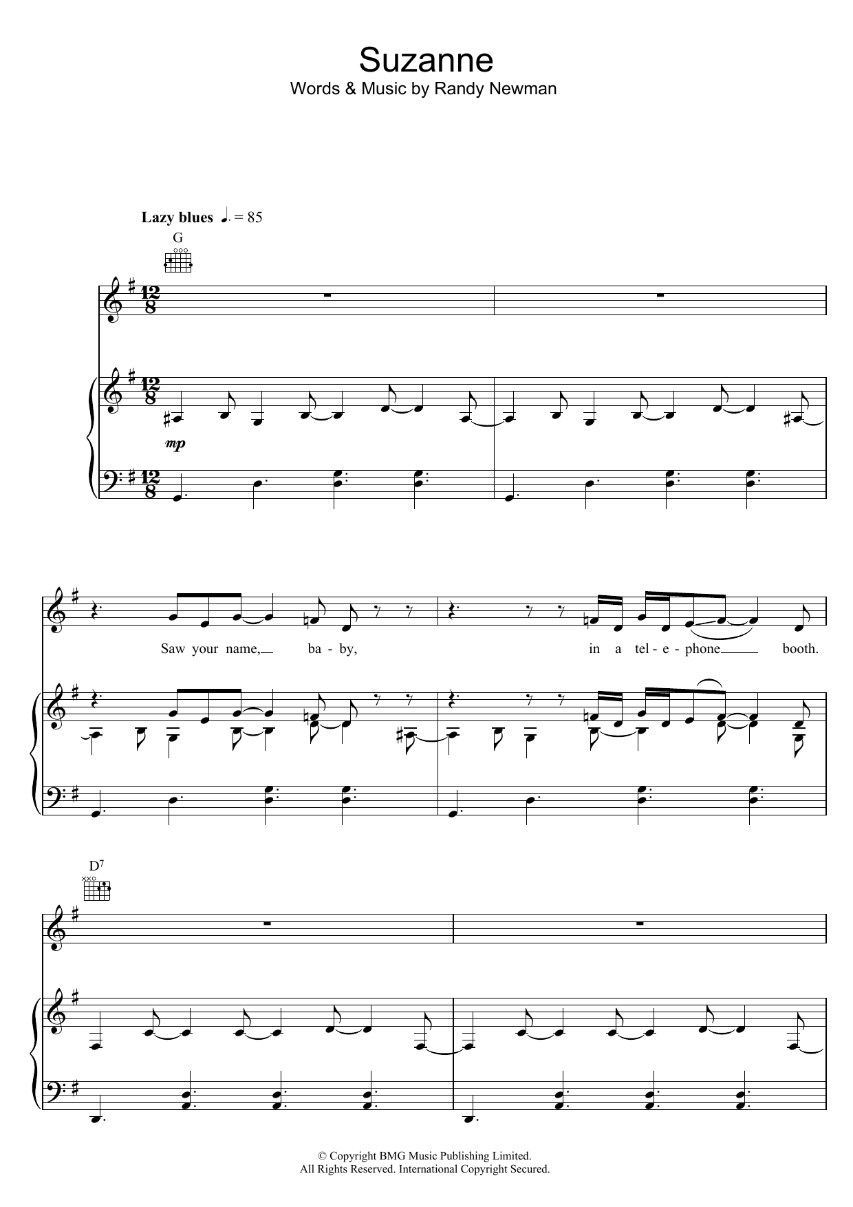 Randy Newman Suzanne Sheet Music Notes & Chords for Piano, Vocal & Guitar (Right-Hand Melody) - Download or Print PDF