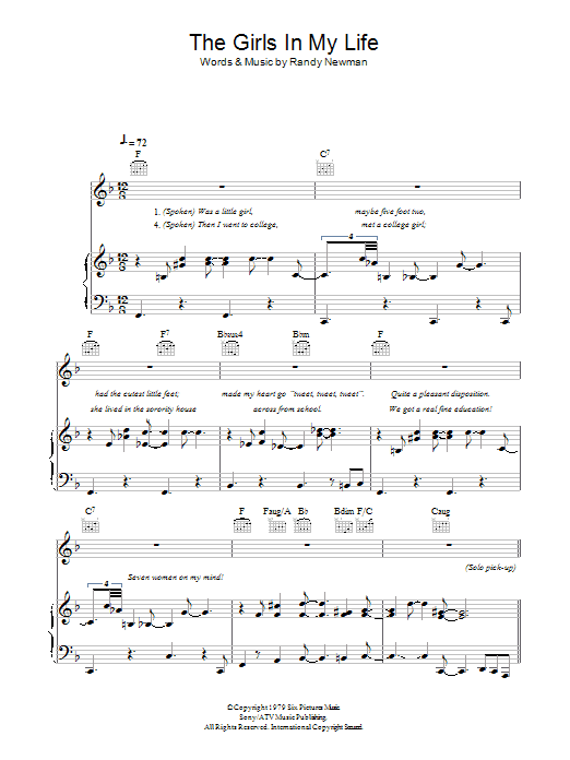 Randy Newman The Girls In My Life Sheet Music Notes & Chords for Piano, Vocal & Guitar - Download or Print PDF