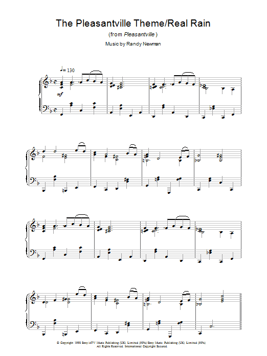 Randy Newman The Pleasantville Theme/Real Rain (from Pleasantville) Sheet Music Notes & Chords for Piano - Download or Print PDF