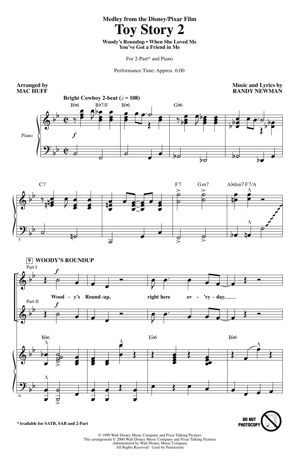 Randy Newman Toy Story 2 (Medley) (arr. Mac Huff) Sheet Music Notes & Chords for 2-Part Choir - Download or Print PDF