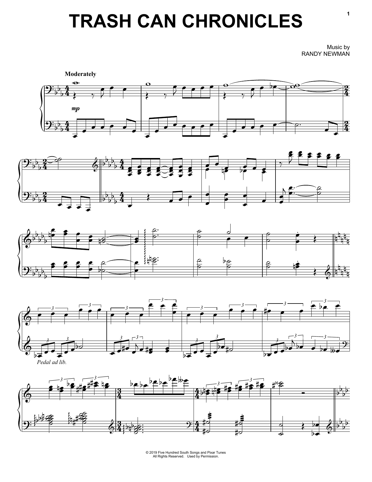 Randy Newman Trash Can Chronicles (from Toy Story 4) Sheet Music Notes & Chords for Piano Solo - Download or Print PDF