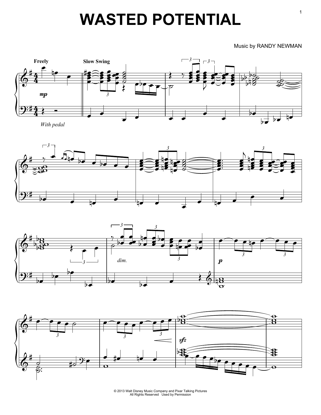 Randy Newman Wasted Potential Sheet Music Notes & Chords for Piano - Download or Print PDF