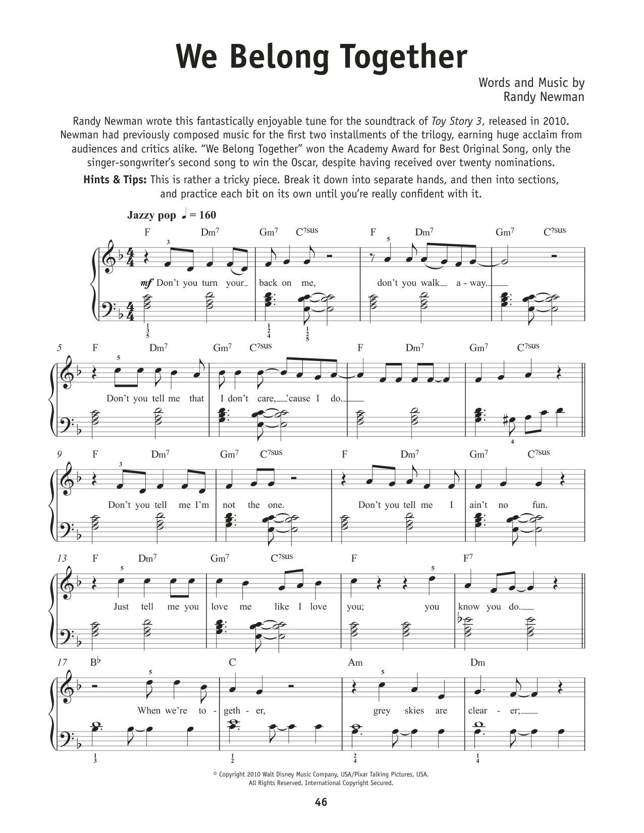 Randy Newman We Belong Together Sheet Music Notes & Chords for Really Easy Piano - Download or Print PDF