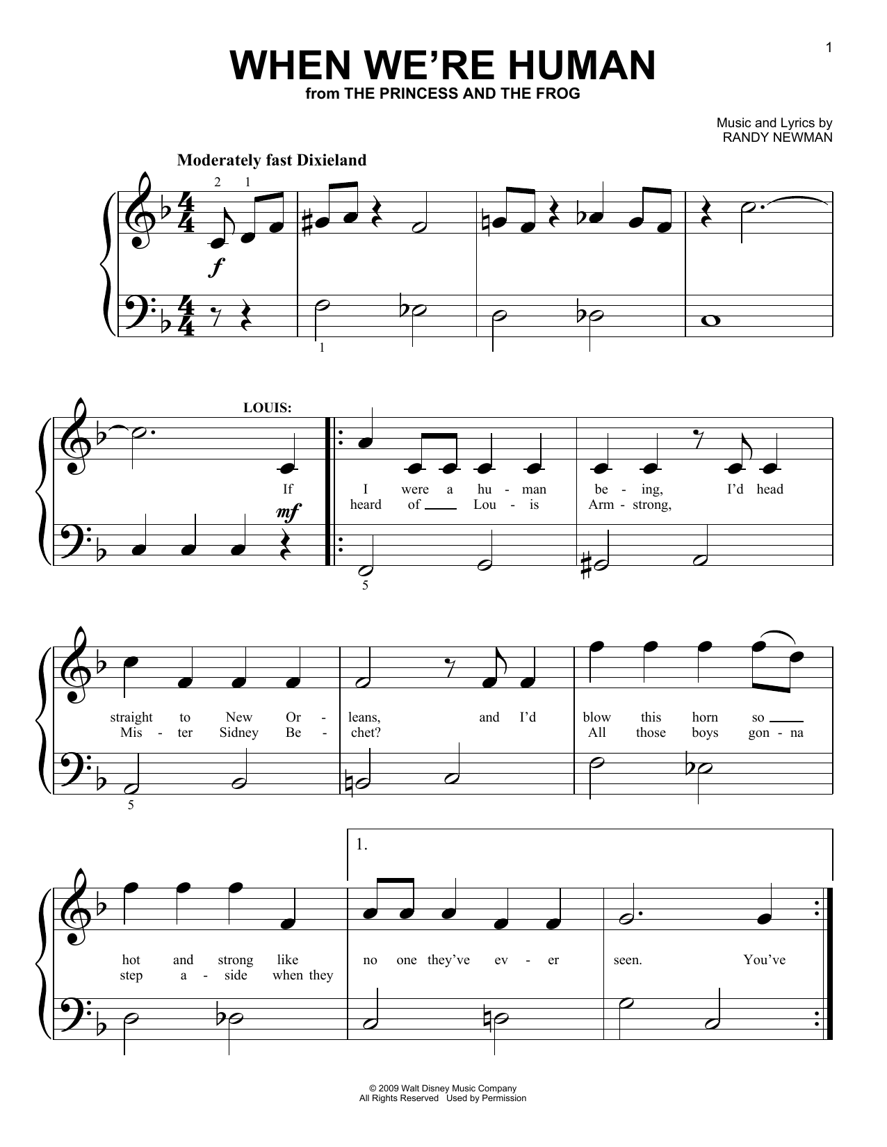 Randy Newman When We're Human (from The Princess And The Frog) Sheet Music Notes & Chords for Big Note Piano - Download or Print PDF