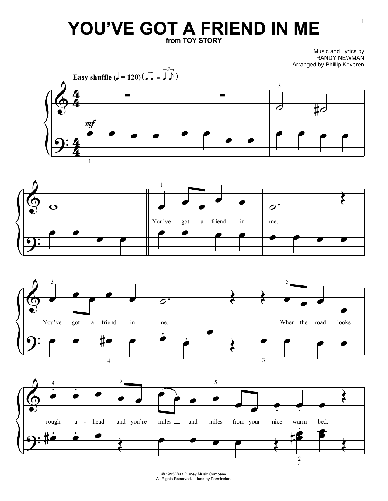Randy Newman You've Got A Friend In Me (from Toy Story) (arr. Phillip Keveren) Sheet Music Notes & Chords for Piano (Big Notes) - Download or Print PDF
