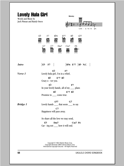 Randy Oness Lovely Hula Girl Sheet Music Notes & Chords for Piano, Vocal & Guitar (Right-Hand Melody) - Download or Print PDF
