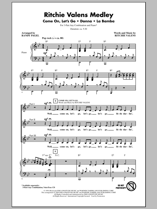 Randy Pagel Ritchie Valens Medley Sheet Music Notes & Chords for 3-Part Mixed - Download or Print PDF