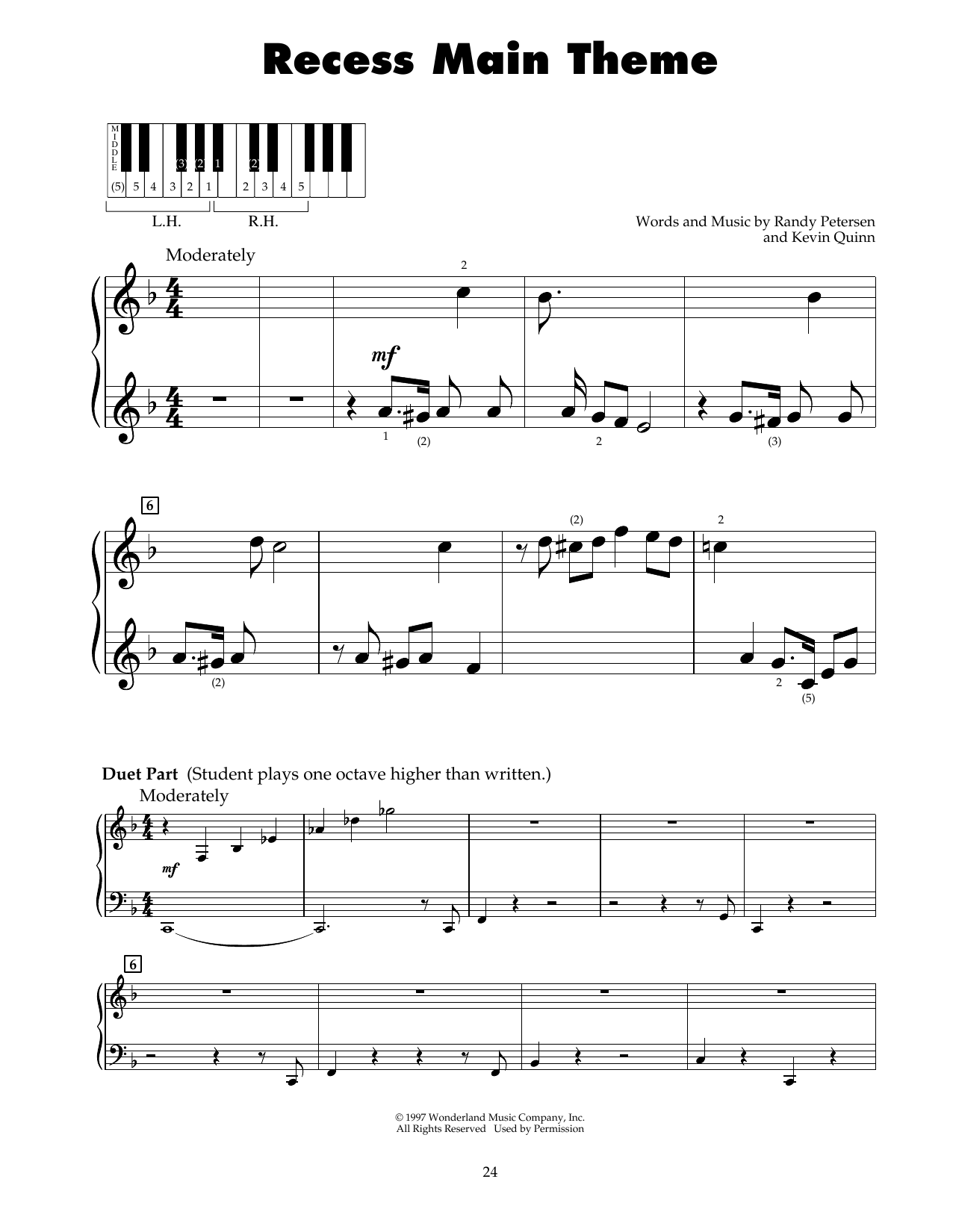 Randy Petersen Recess Main Theme Sheet Music Notes & Chords for 5-Finger Piano - Download or Print PDF