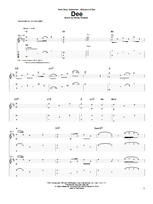 Randy Rhoads Dee Sheet Music Notes & Chords for Guitar Tab Play-Along - Download or Print PDF