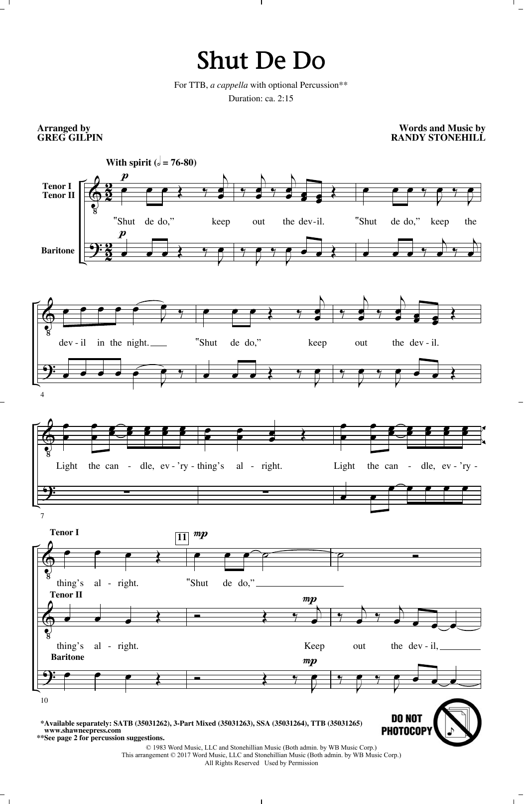 Randy Stonehill Shut de Do (arr. Greg Gilpin) Sheet Music Notes & Chords for 3-Part Mixed - Download or Print PDF