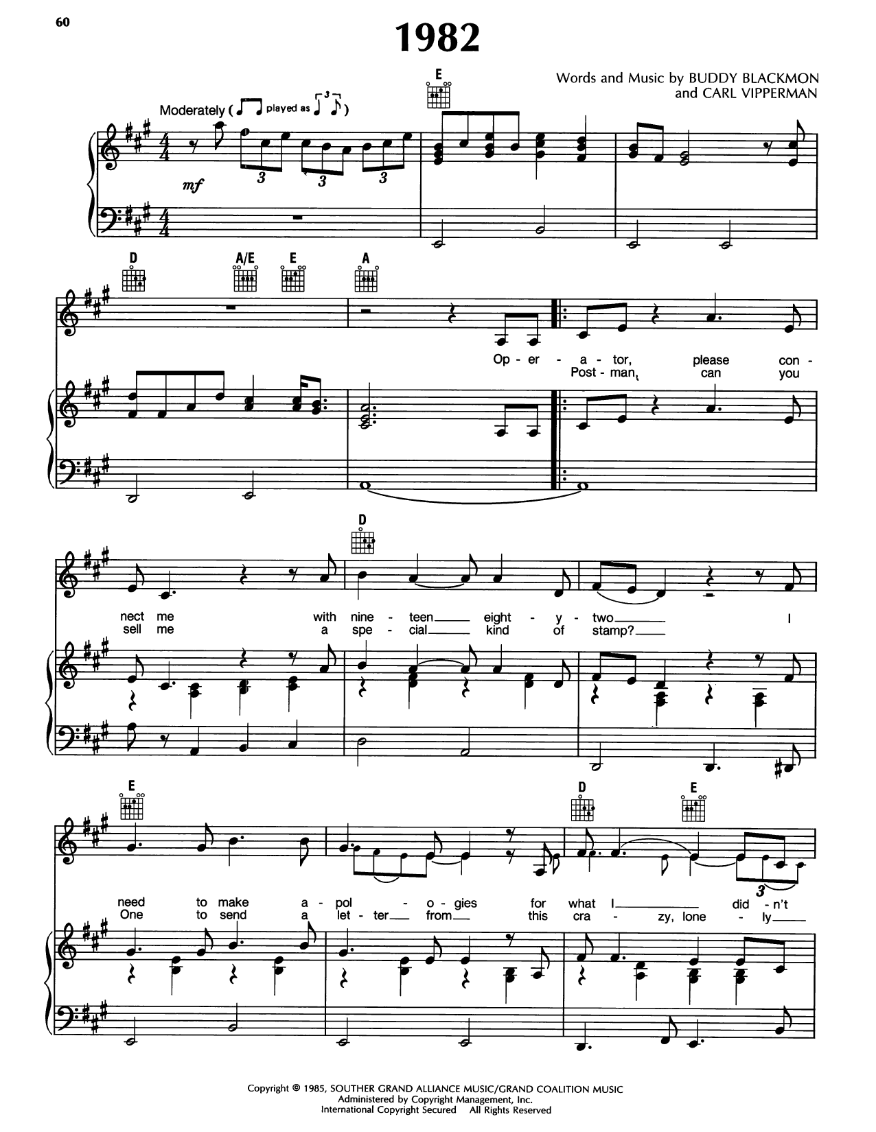 Randy Travis 1982 Sheet Music Notes & Chords for Piano, Vocal & Guitar Chords (Right-Hand Melody) - Download or Print PDF