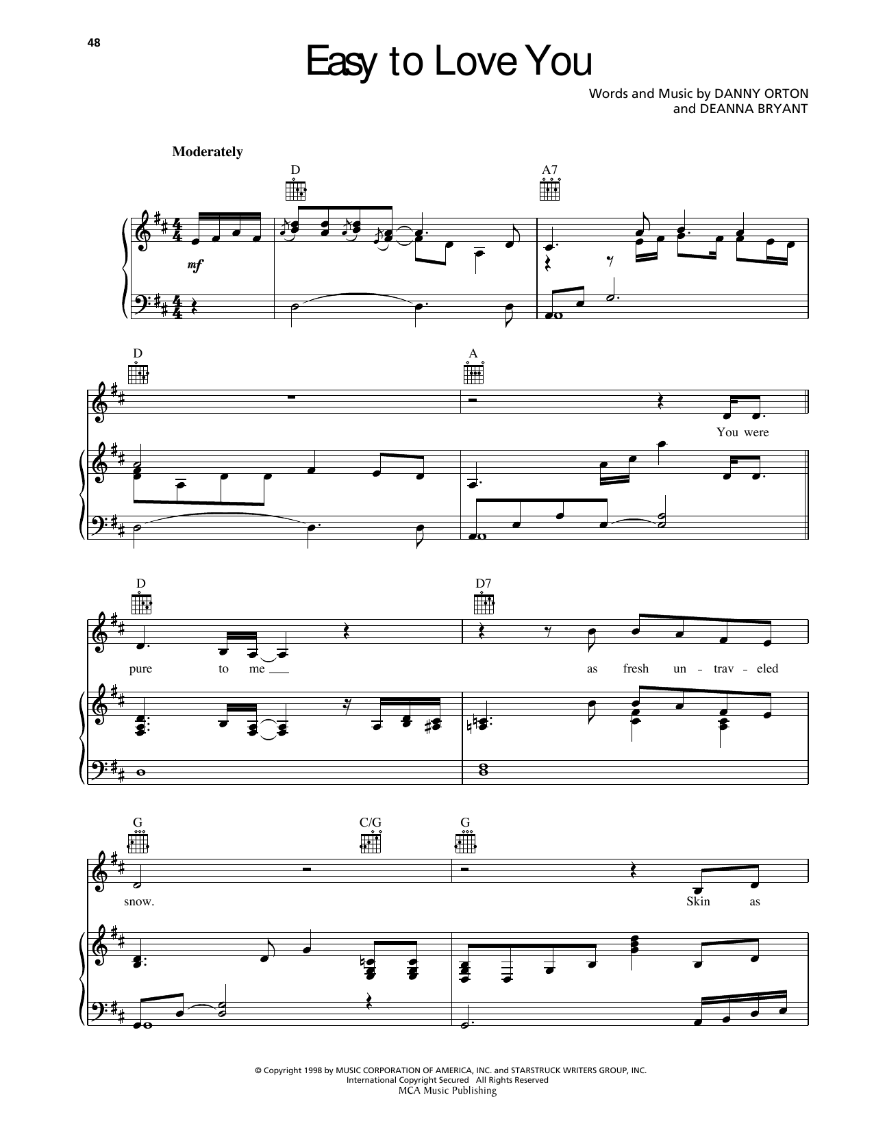 Randy Travis Easy To Love You Sheet Music Notes & Chords for Piano, Vocal & Guitar Chords (Right-Hand Melody) - Download or Print PDF