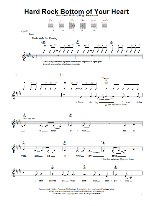 Randy Travis Hard Rock Bottom Of Your Heart Sheet Music Notes & Chords for Lyrics & Chords - Download or Print PDF