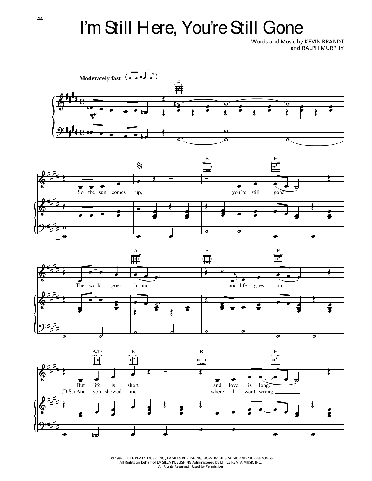 Randy Travis I'm Still Here, You're Still Gone Sheet Music Notes & Chords for Piano, Vocal & Guitar Chords (Right-Hand Melody) - Download or Print PDF